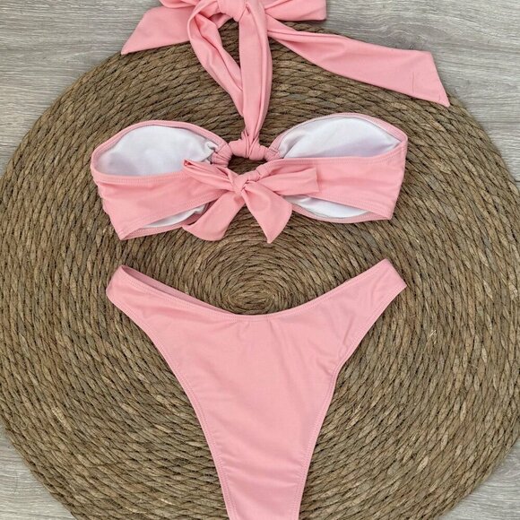 Pink Sexy Women's Halter Neck Bikini Set - Picture 4 of 6